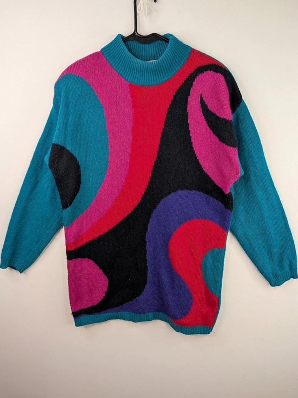 Vintage 80s Braemar Abstract Color Block Silk Blend Sweater Size Medium